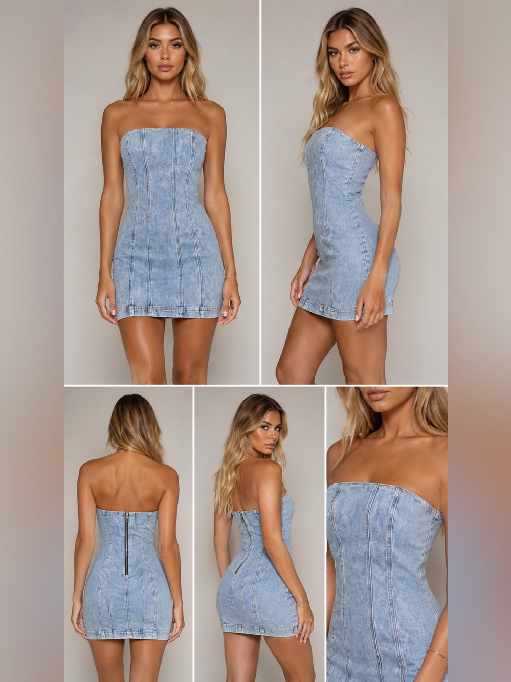 Alice + Olivia Strapless Washed Denim Mini Dress